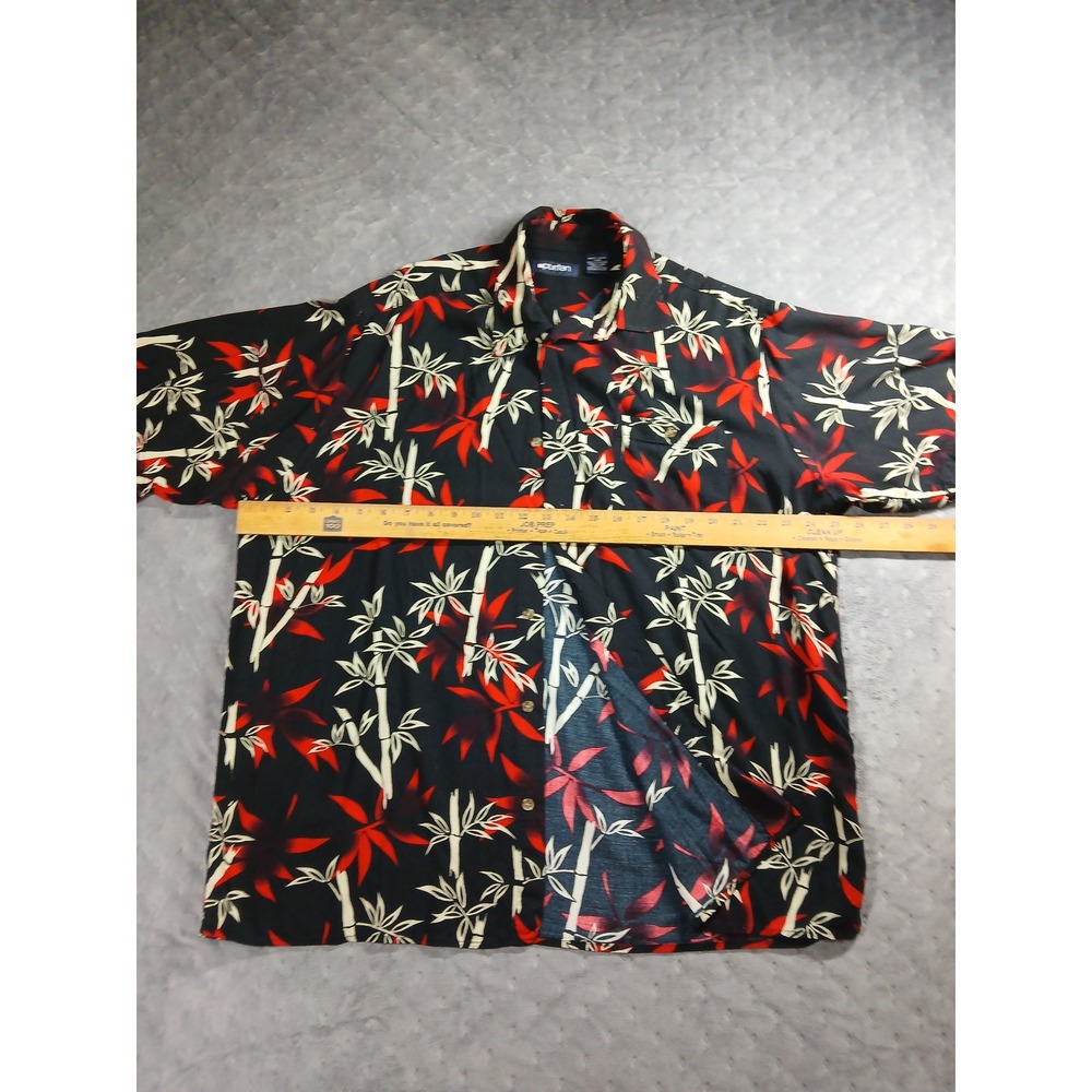 Puritan Mens Large Black Red Bamboo Tropical Rayon ShortSleeve Button Down Shirt - Picture 3 of 6